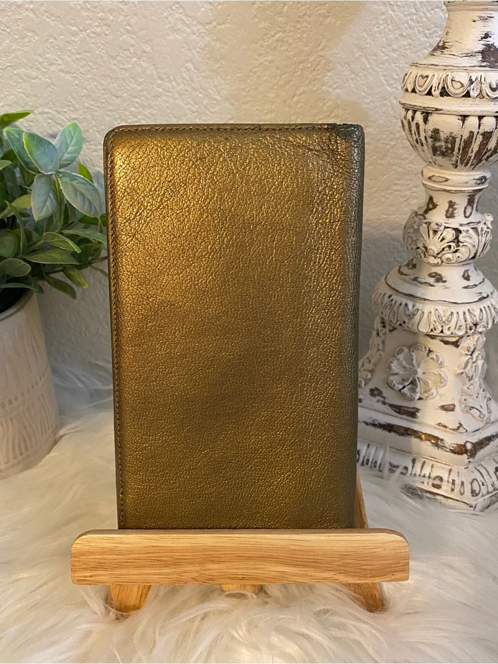 CHANEL Gold Calfskin Leather Long Wallet with CC Medallion & Black Card